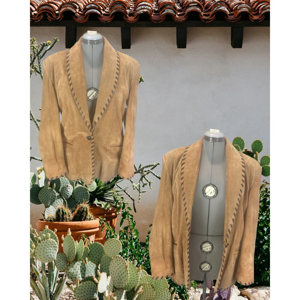 Vintage 90s The Limited Tan Suede Western Whipstitch Jacket Size S